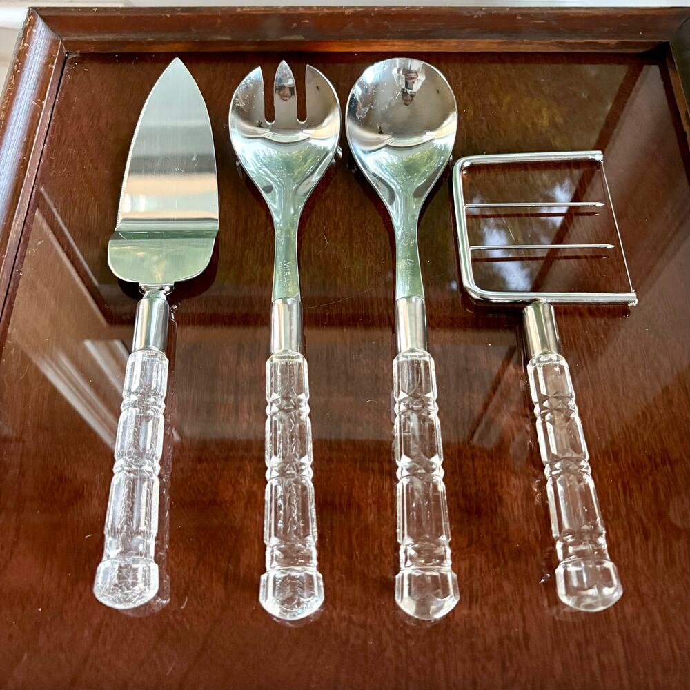 Vintage Mirage Mid Century Lucite Handle Salad Server & Cake Cutter Serving Set